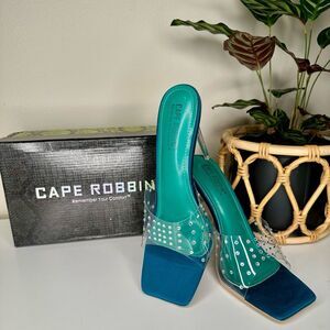 Cape Robbin Clear Crystal Studded Stiletto Heels Teal Blue Party Y2K NWB Size 10